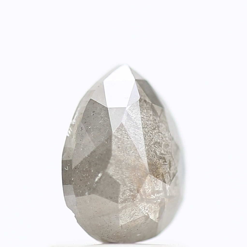 0.90 Carat Natural Gray Pear Rose Cut Salt Pepper Diamond 7 MM
