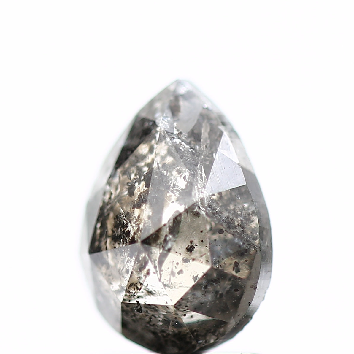 1.45 Carat Pear Natural Rose Cut Salt And Pepper Diamond 8.8 MM