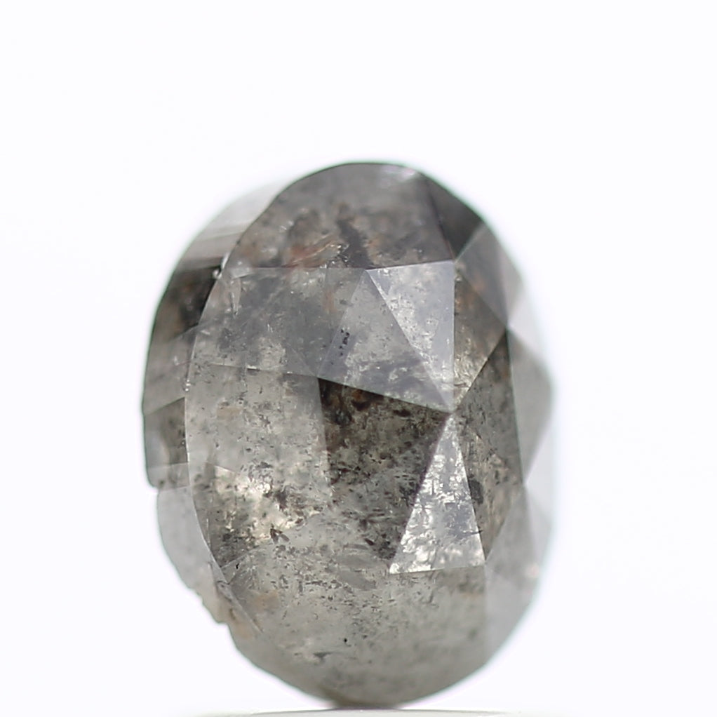 1.54 Carat Natural Gray Oval Rose Cut Salt And Pepper Diamond 7.42 MM