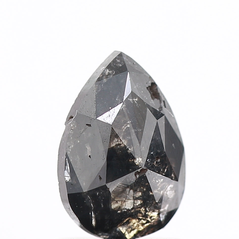 0.92 Carat Natural Pear Rose Cut Black Salt and Pepper Diamond SDM165