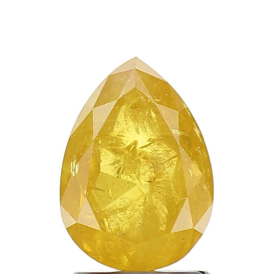 1.78 Carat Natural Fancy Yellow Pear Salt and Pepper Diamond 8.70 MM