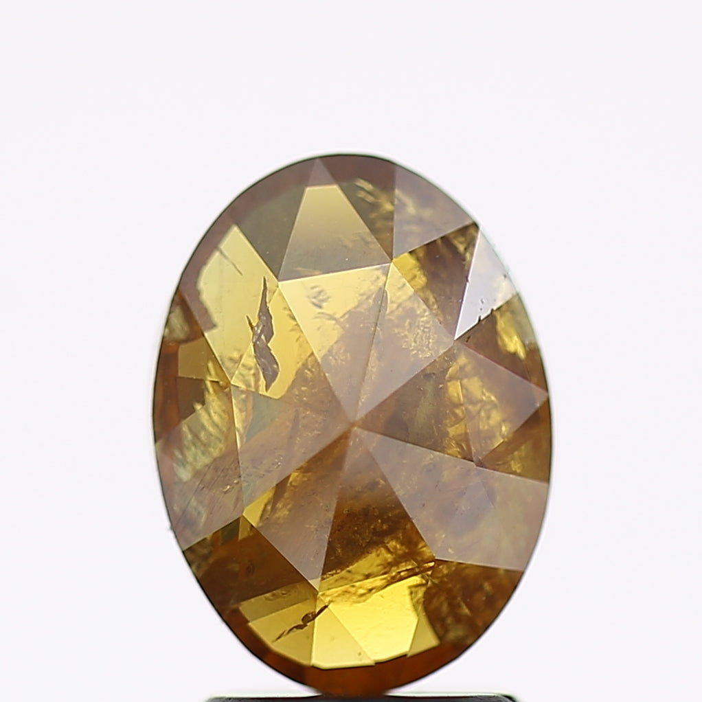 1.88 Carat Natural Yellow Rosecut Oval Salt and Pepper Diamond 9.6 MM