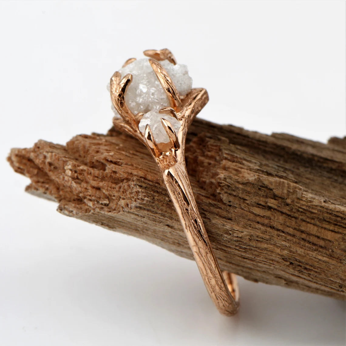 twig raw uncut diamond ring