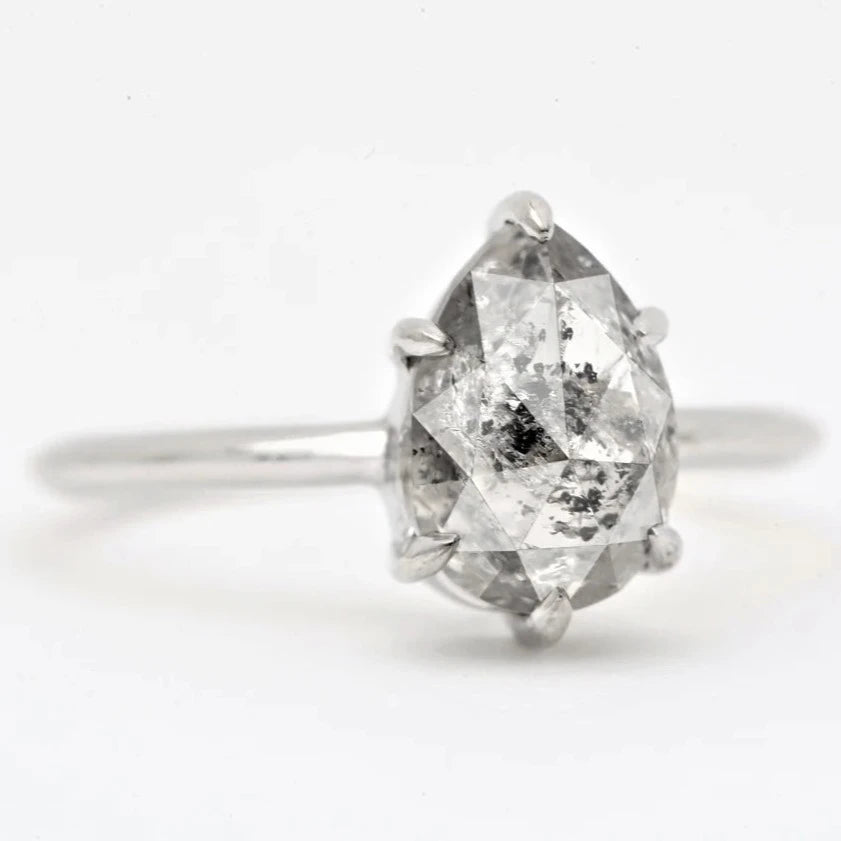 salt and pepper pear diamond engagement ring