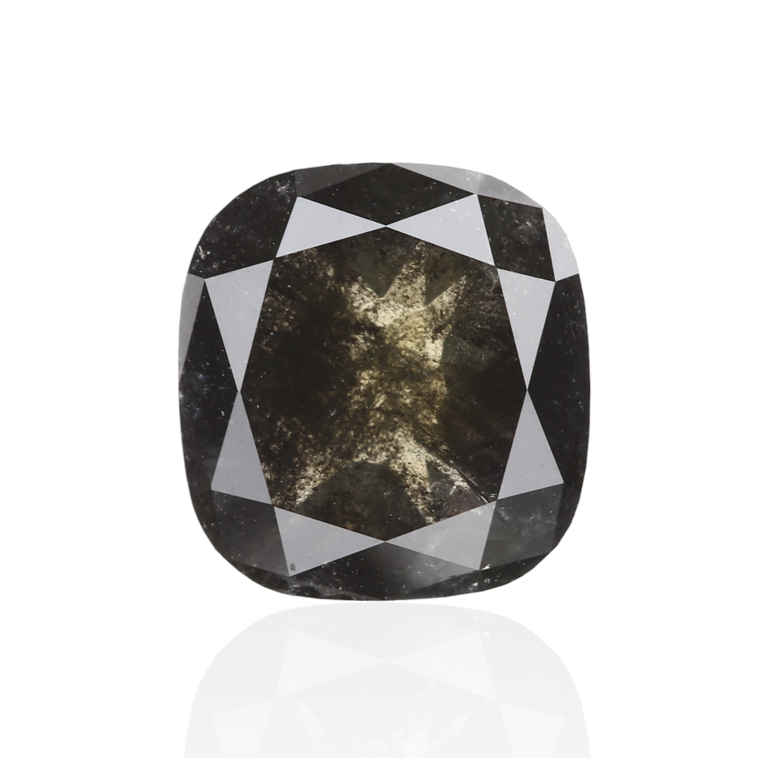 3 Carat 9.5 X 8.9 X 3.6 MM Cushion Double Rose Cut Fancy Green Black Salt and Pepper Diamond - Blackdiamond