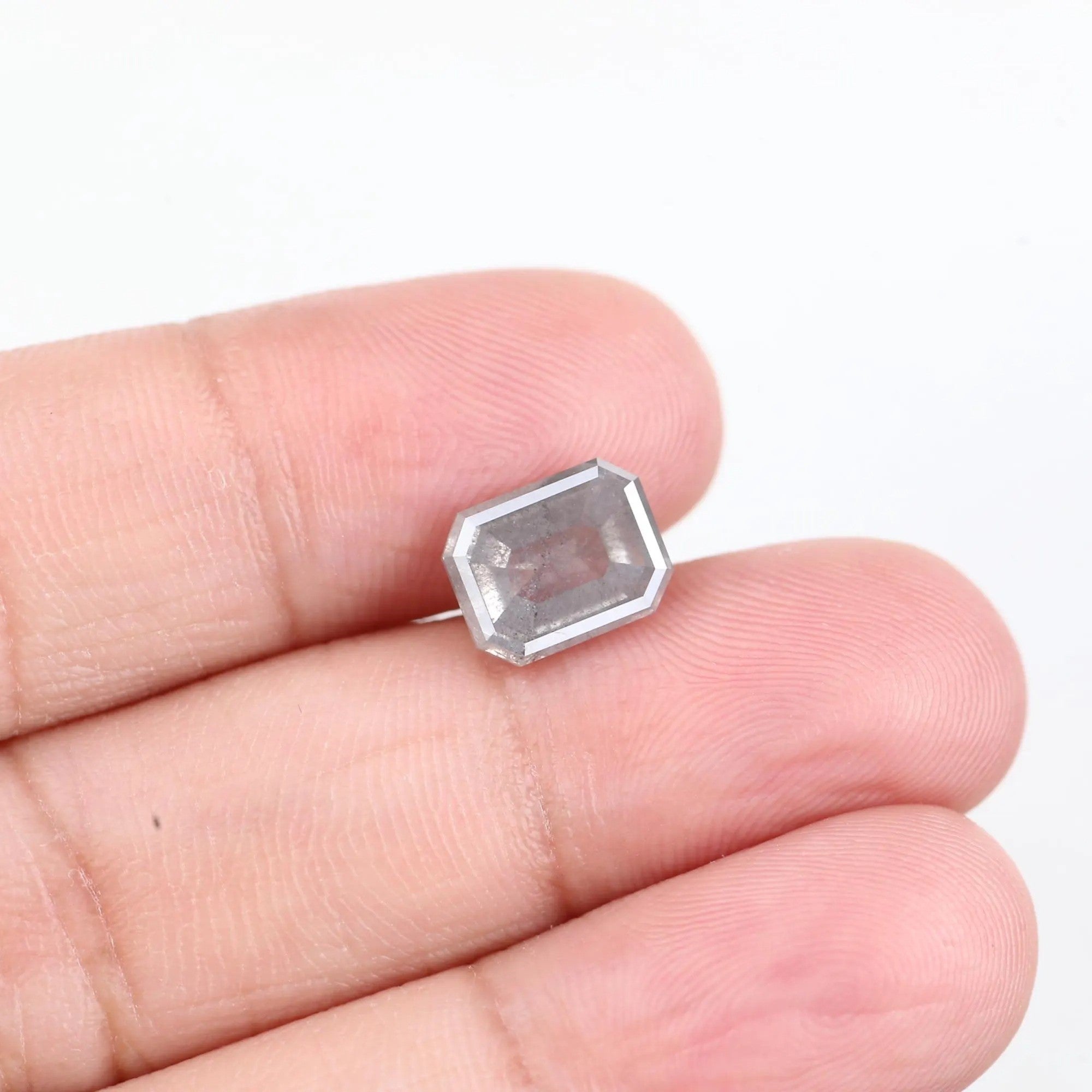 3 Carat Emerald Cut Salt and Pepper Diamond Natural 9.35 MM