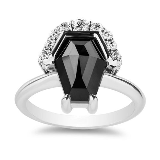 3ct Coffin Black and White Diamond Ring 14K Solid Gold - Blackdiamond