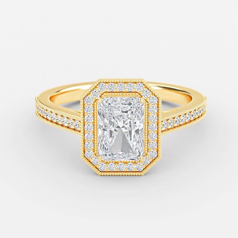 Flswin Radiant Halo Engagement Ring 14K / 18K Solid Gold