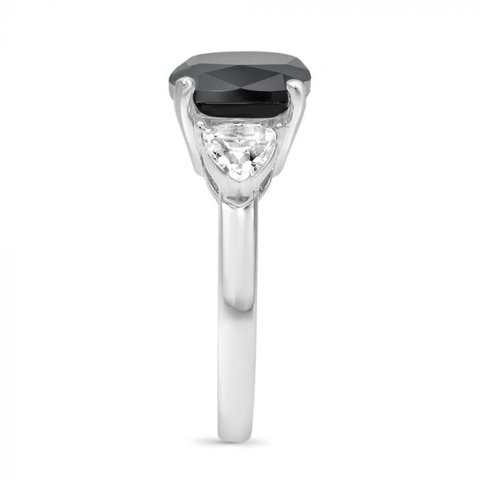 3ct Black Cushion Cut Diamond 3 Stone Trillion White Engagement Ring 14K Solid White Gold