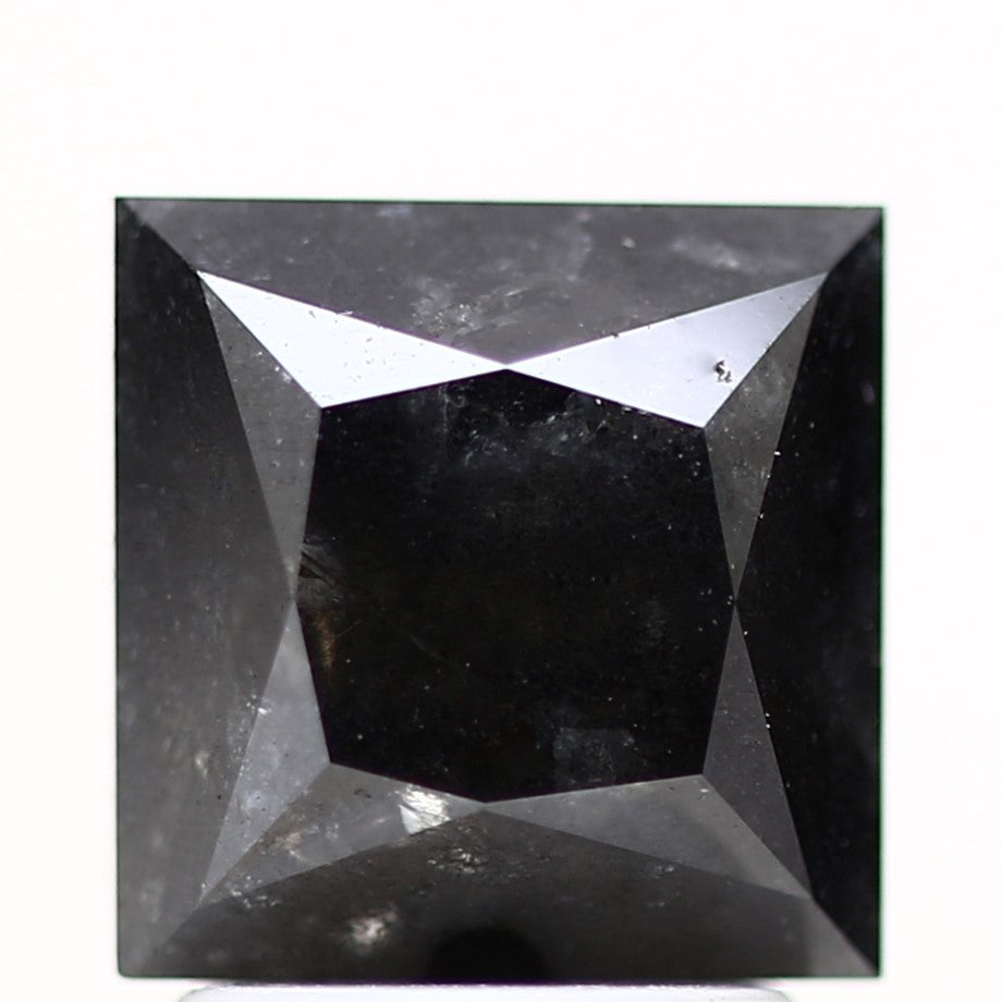 3.13 Carat 7.19 MM Natural Black Princess Cut Salt and Pepper Diamond - Blackdiamond