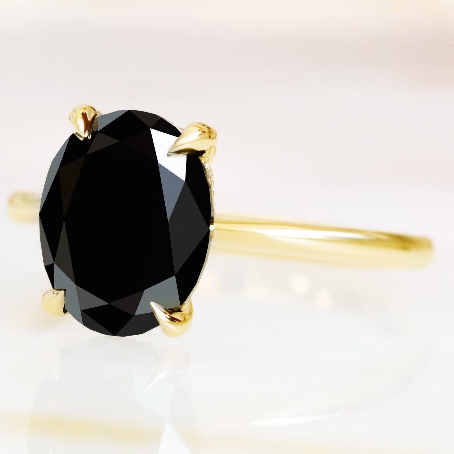 3ct Natural Black Diamond Oval Engagement Ring Solitaire in Yellow Gold