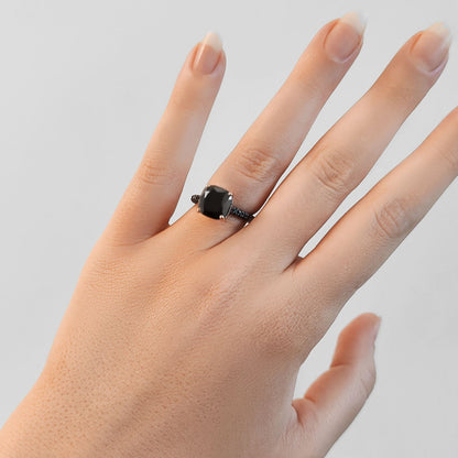 5.20 Carat Hidden Halo Natural Black Diamond Cushion Engagement Ring