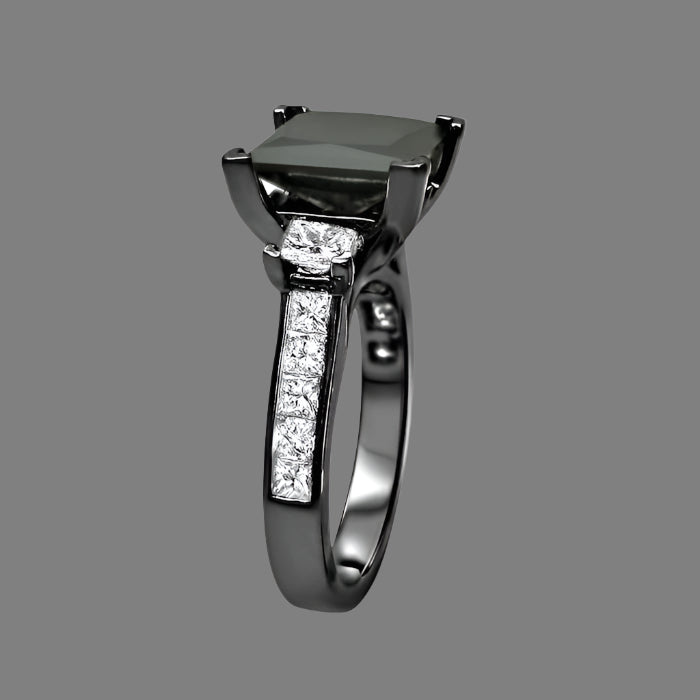 Black 3 Stone Princess Cut Diamond Engagement Ring 14K Black Gold