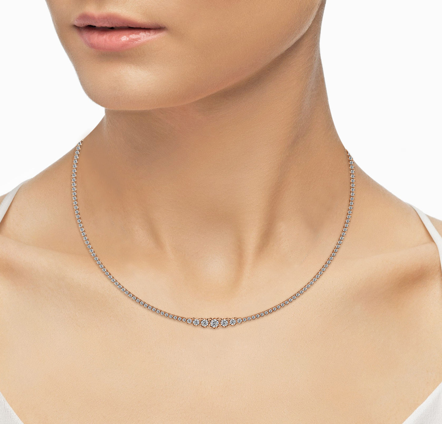 6 Carat Round Diamond Tennis Necklaces In 14K/18K Solid Gold