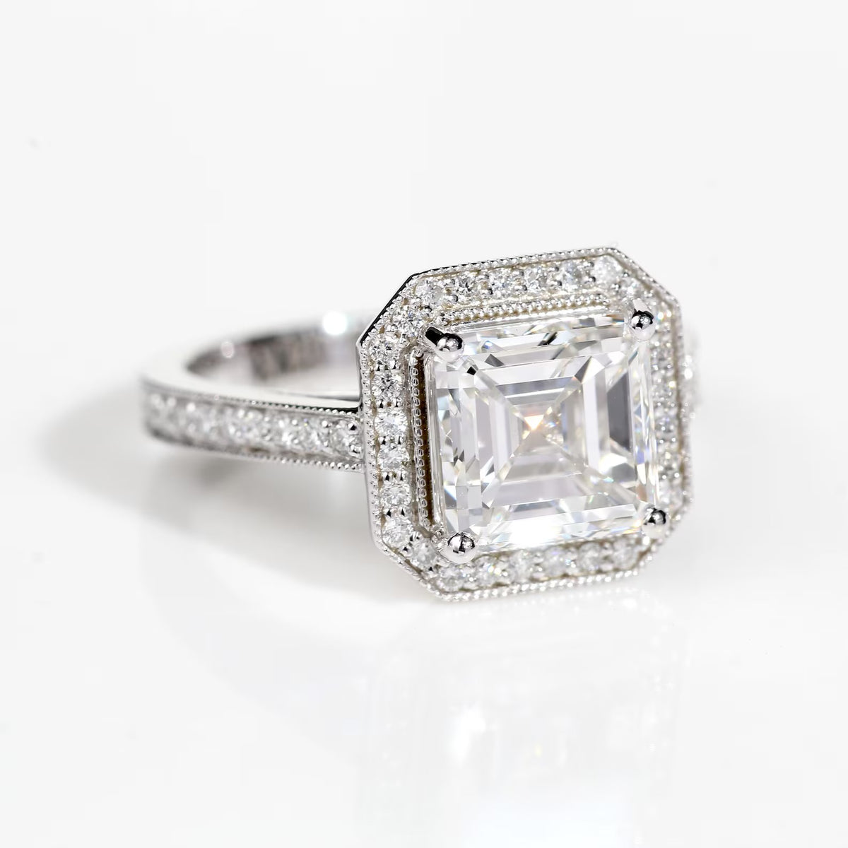 Flswin Asscher Halo Engagement Ring 14K / 18K Solid Gold