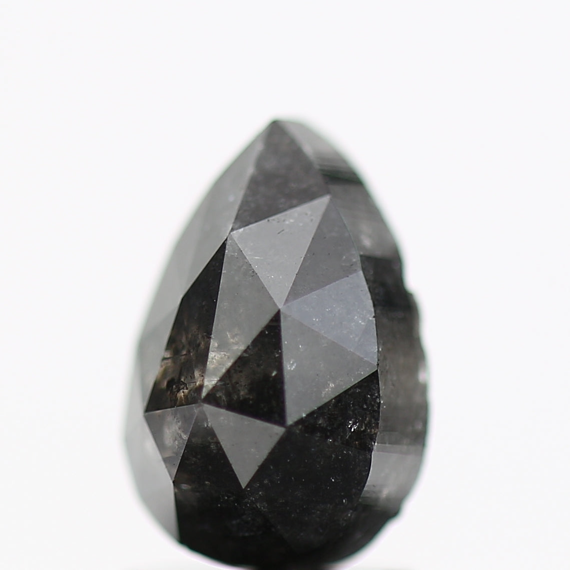 1.77 Carat Rose Cut Black Pear Salt and Pepper Diamond 8.60 MM