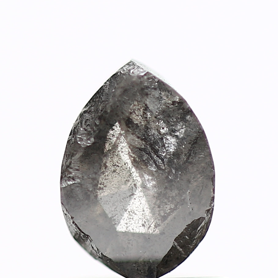 0.84 Carat Natural Pear Rose Cut Gray Salt and Pepper Diamond sd06