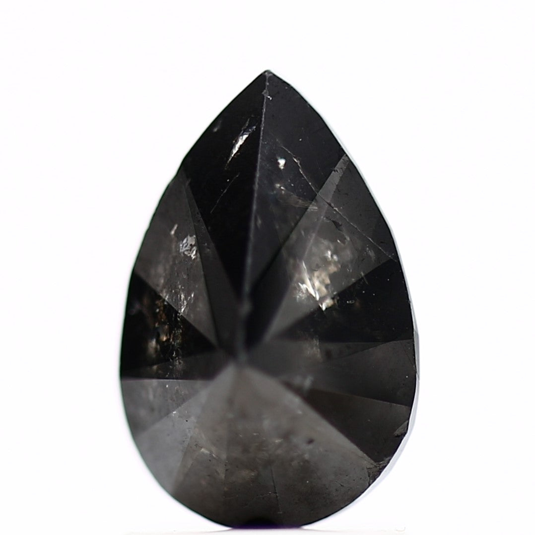 1.72 Carat Natural Fancy Black Pear Shape Salt and Pepper Diamond