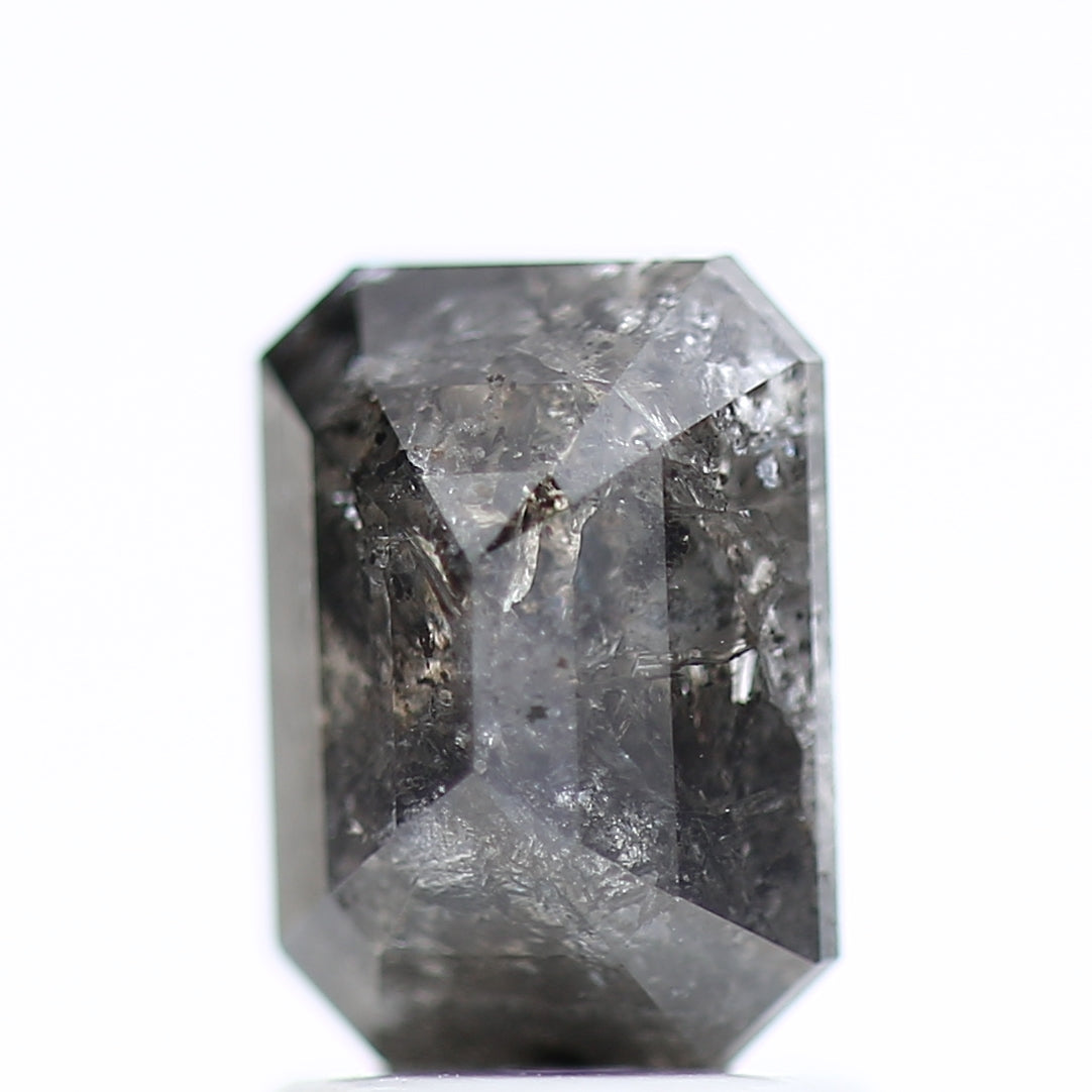 1.75 Carat Natural Galaxy Emerald Cut Salt and Pepper Diamond 7.70 MM