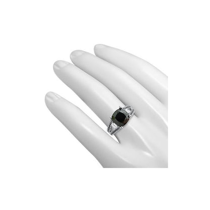 4ct Black 3 Stone Cushion Cut Diamond Engagement Ring 14k Solid White Gold