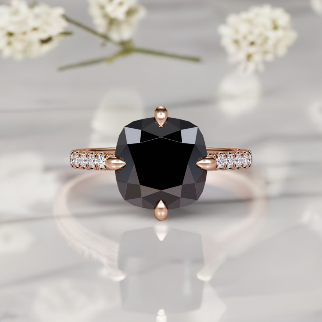 5.70 Carat Natural Black Diamond Cushion Engagement Ring 14K Solid Gold 5