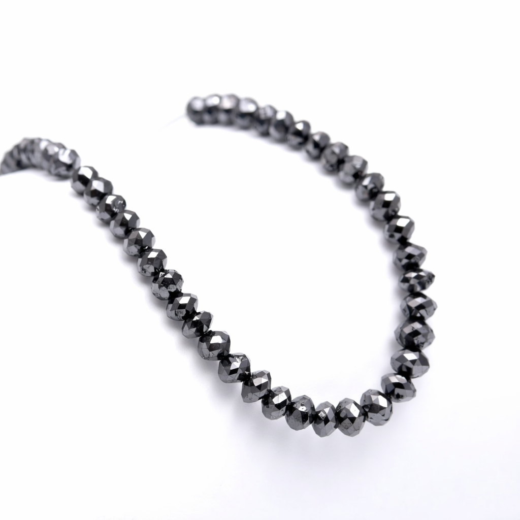 16 inch Natural Faceted Black Diamond Rondelle Beads Diamond Jewellery 4 mm