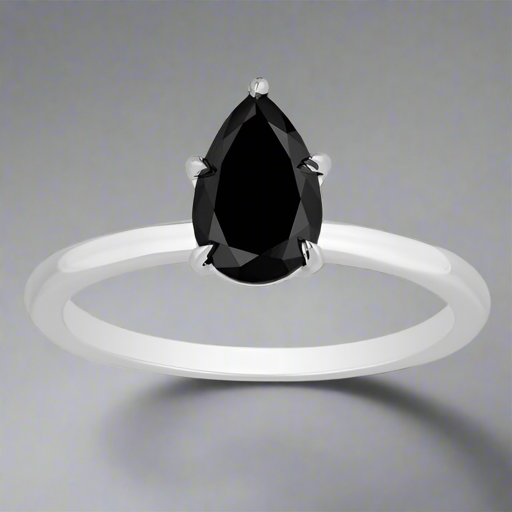 1.50 Carat Solitaire Pear Shape Black Diamond 14K White Gold Engagement Ring Customize Yellow Gold Rose Gold