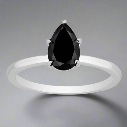 1.50 Carat Solitaire Pear Shape Black Diamond 14K White Gold Engagement Ring Customize Yellow Gold Rose Gold