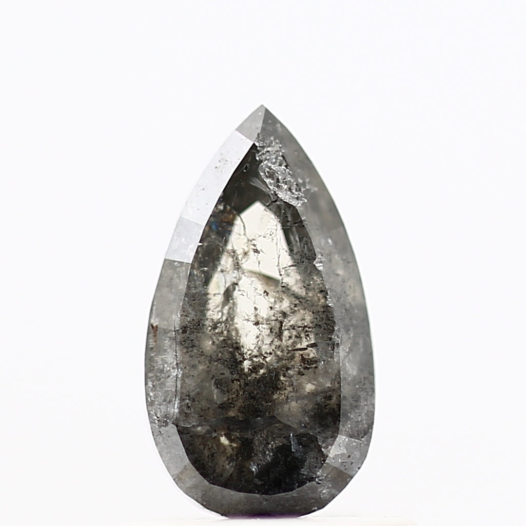 0.70 Carat Pear Gray Rose Cut Salt and Pepper Natural Diamond 7.77 MM