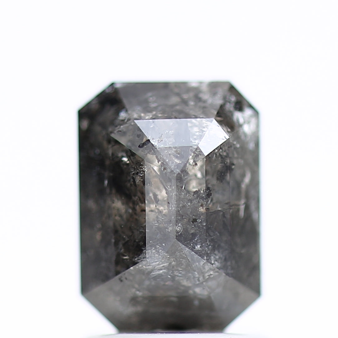 1.75 Carat Natural Galaxy Emerald Cut Salt and Pepper Diamond 7.70 MM