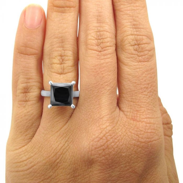 5 Carat Black Princess Cut Solitaire Diamond Engagement Ring 14k White Gold