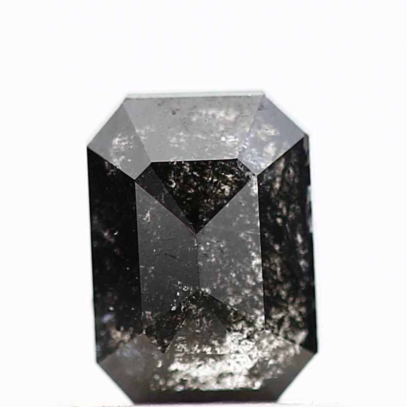 0.63 Carat 5.90 MM Black Galaxy Emerald Cut Salt and Pepper Diamond - Blackdiamond