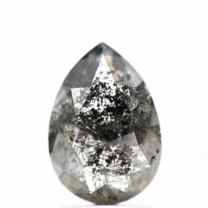 1.76 Carat Natural Gray Rose Cut Salt and Pepper Pear Diamond 9.68 MM