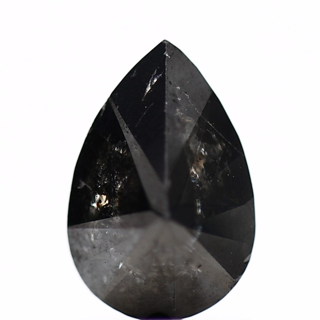 1.72 Carat Natural Fancy Black Pear Shape Salt and Pepper Diamond