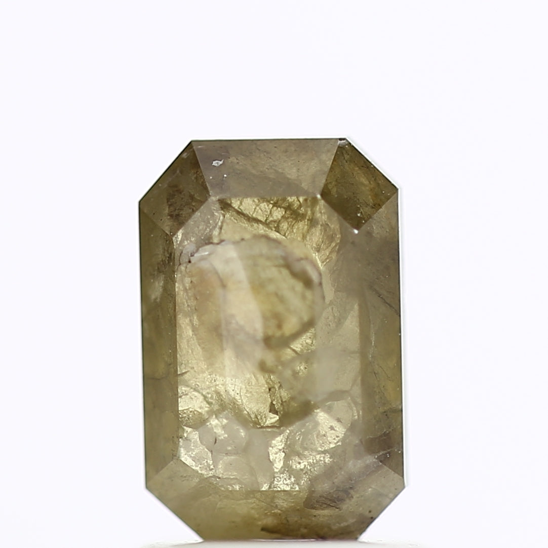 1.22 Carat Emerald Cut Olive Yellow Salt And Pepper Diamond 7.59 MM