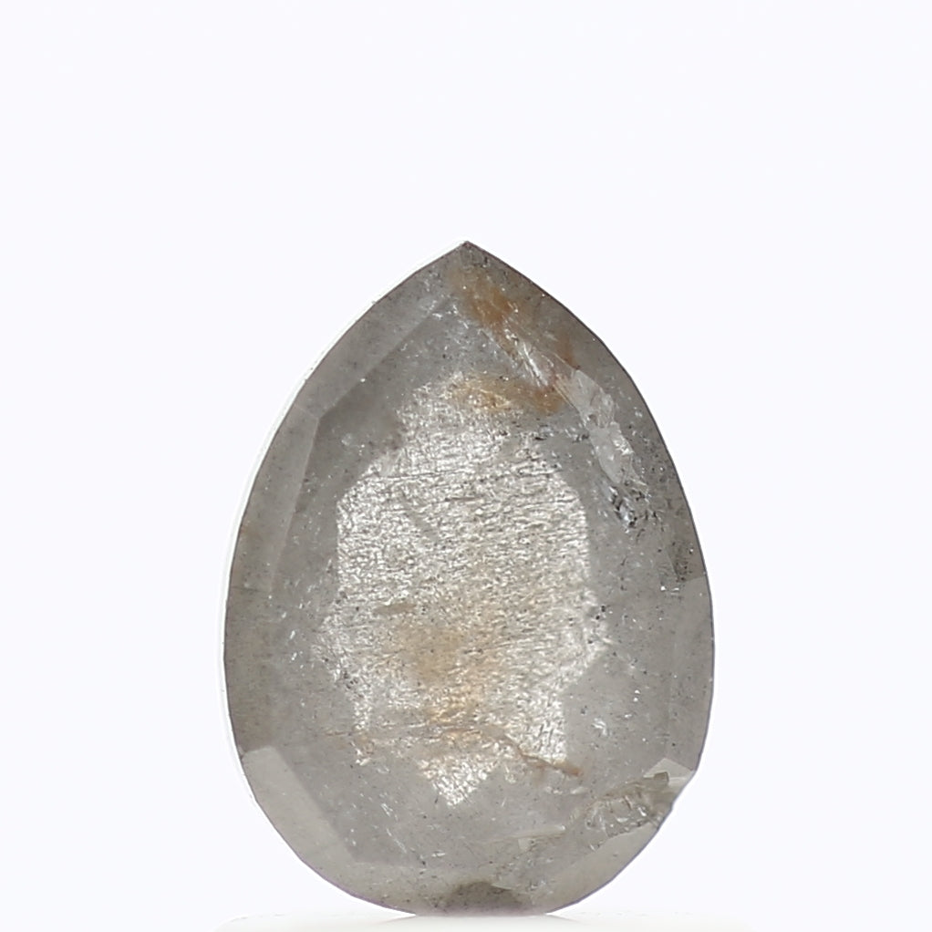 0.90 Carat Natural Gray Pear Rose Cut Salt Pepper Diamond 7 MM