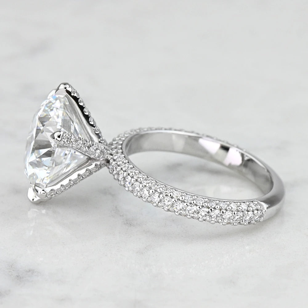 6 Carat Round Three Sided Micro Pave Lab Diamond Engagement Ring