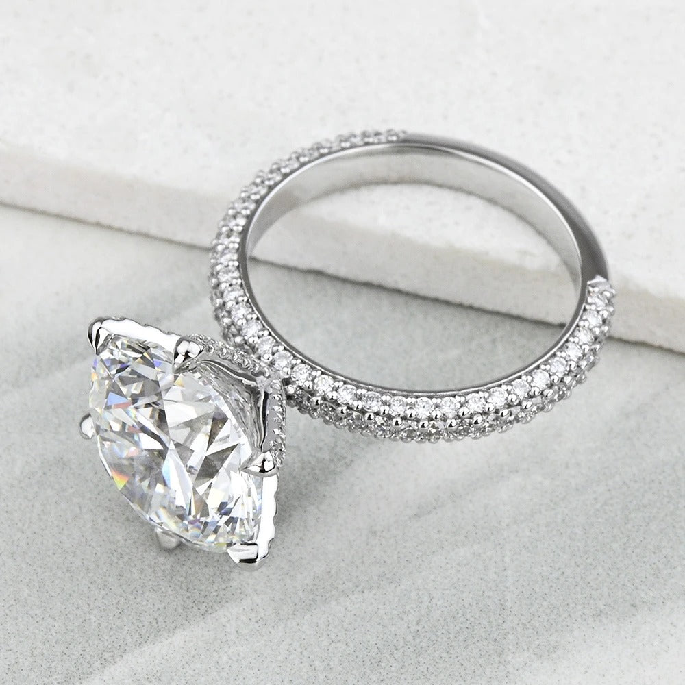 6 Carat Round Three Sided Micro Pave Lab Diamond Engagement Ring