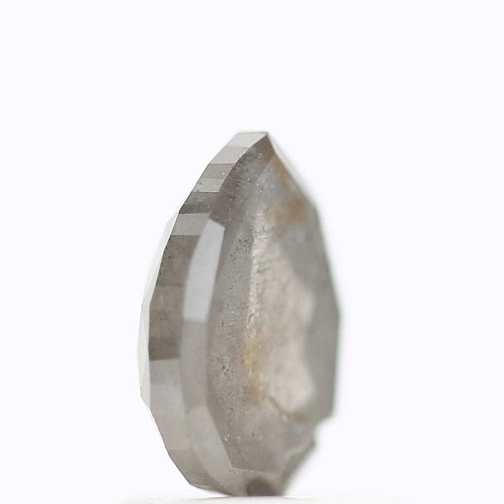 0.90 Carat Natural Gray Pear Rose Cut Salt Pepper Diamond 7 MM