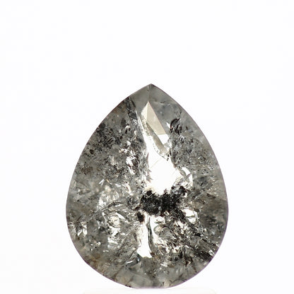 1.46 Carat Natural Gray Rose Cut Salt and Pepper Pear Diamond 8.99 MM