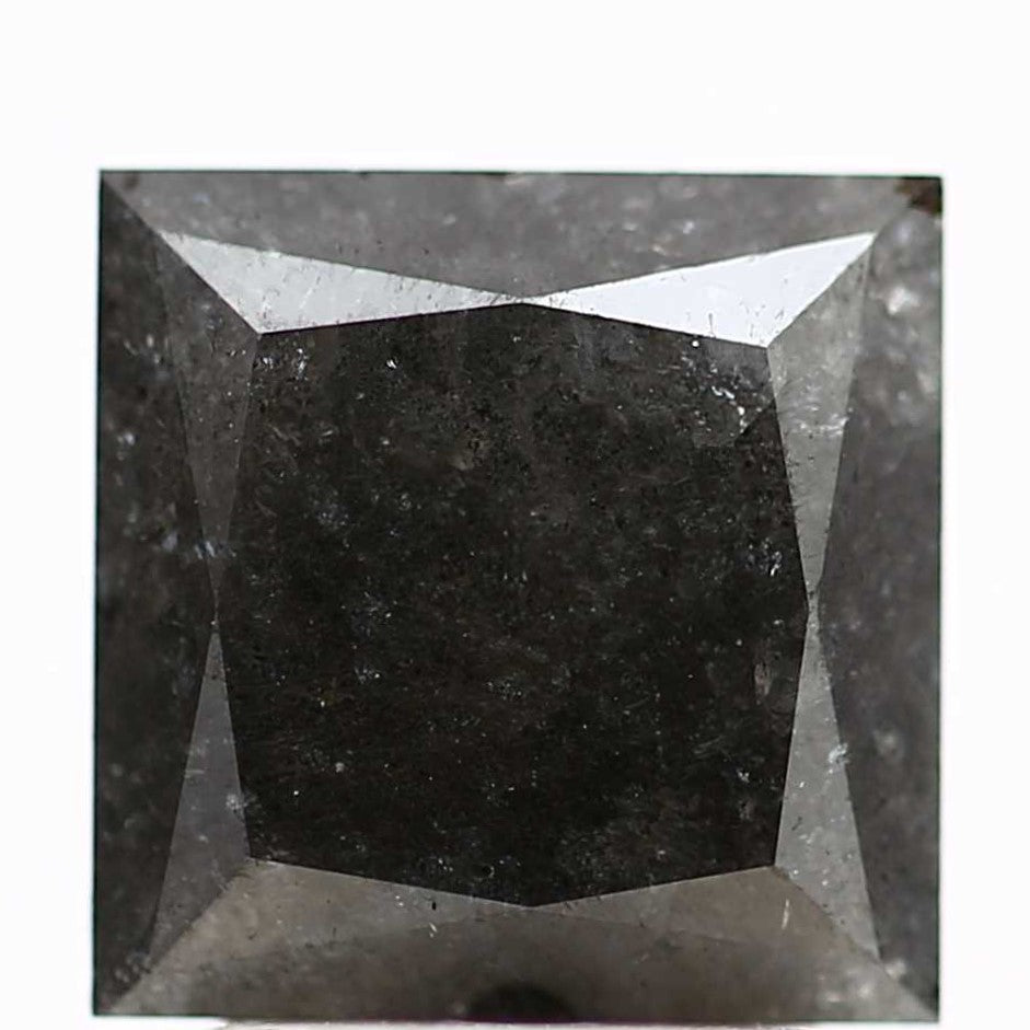 2.50 Carat 7.55 MM Natural Gray Princess Cut Salt and Pepper Diamond - Blackdiamond