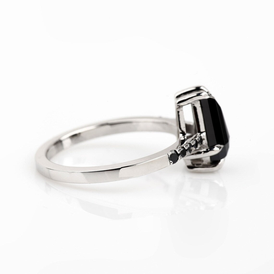 white 14k solid gold engagement ring black