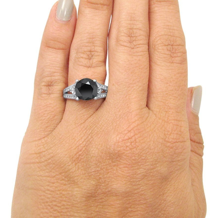 4.60 Carat Black Round Diamond Engagement Ring Solid 14K White Gold