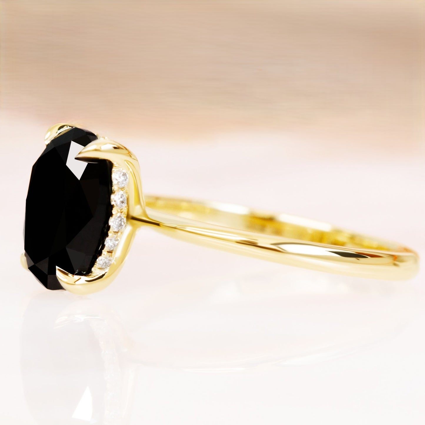 3ct Natural Black Diamond Oval Engagement Ring Solitaire in Yellow Gold