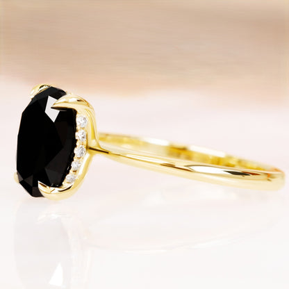 3ct Natural Black Diamond Oval Engagement Ring Solitaire in Yellow Gold