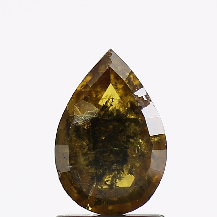 1.29 Carat Natural Pear Salt and Pepper Diamond Fancy Deep Yellow 8.5 MM