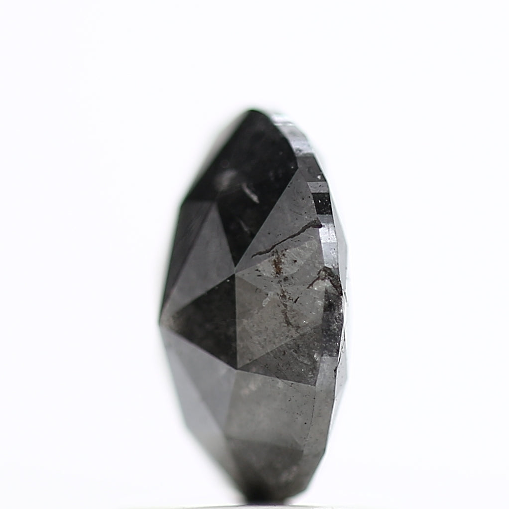 1.17 Carat Rose Cut Salt and Pepper Diamond Oval Fancy Gray Diamond 7.67 MM