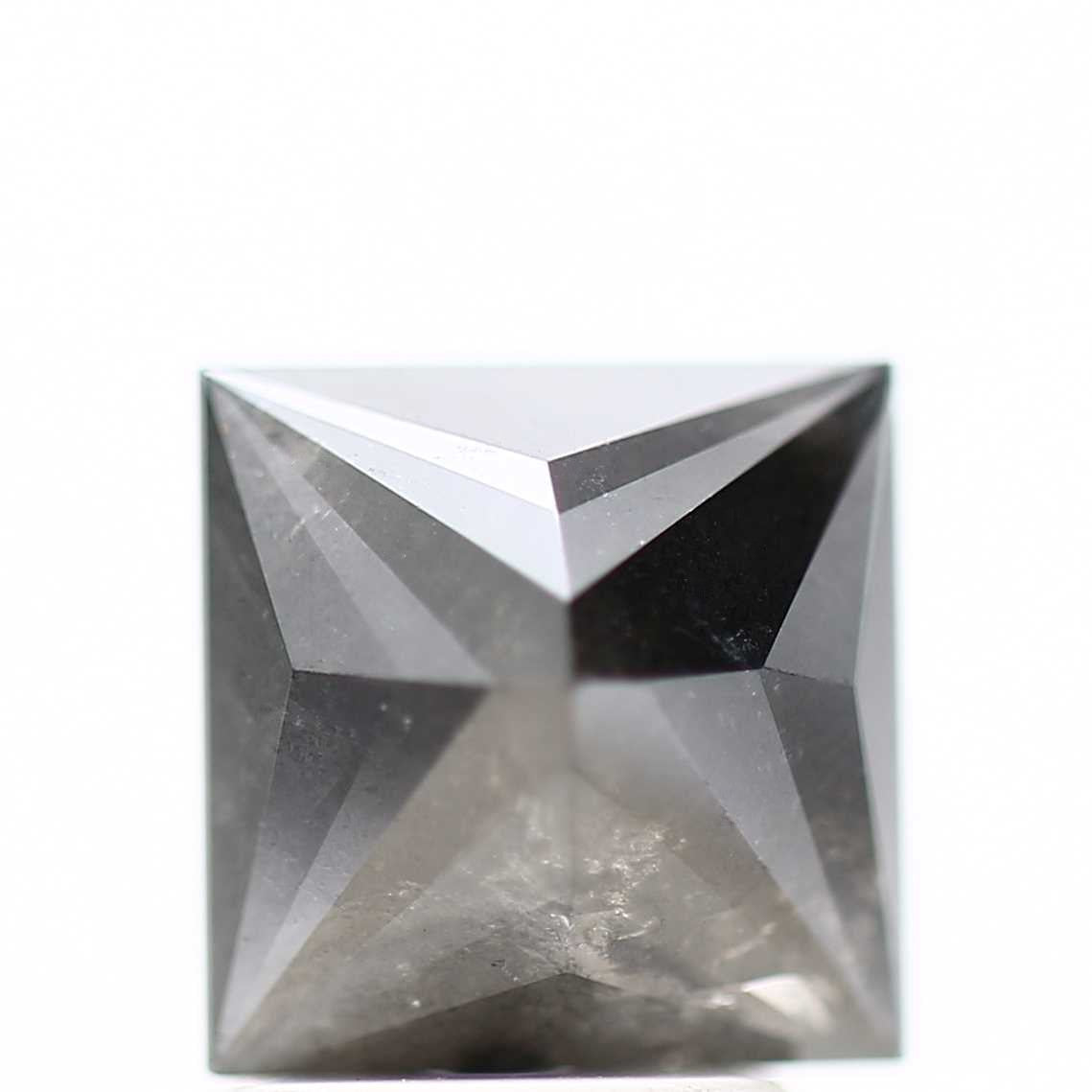 1.96 Carat 7.1 MM Natural Gray Princess Cut Salt and Pepper Diamond - Blackdiamond