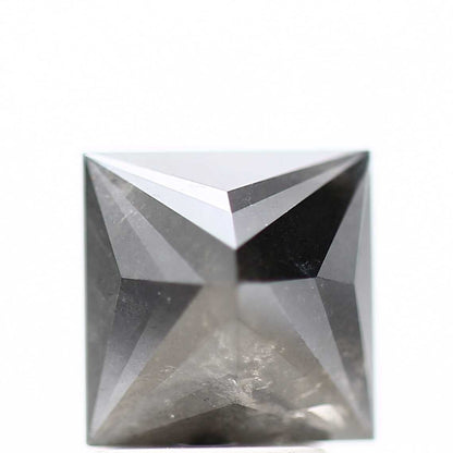 1.96 Carat 7.1 MM Natural Gray Princess Cut Salt and Pepper Diamond - Blackdiamond