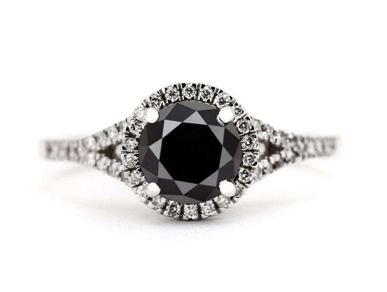 black diamond natural engagement ring